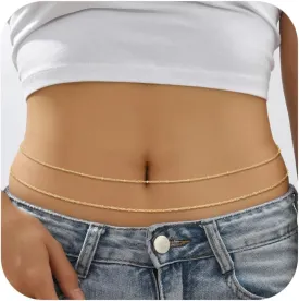 14K Gold Waist Chain for Women, 2Pcs Adjustable Pearl Beads Body Chain, Sexy Layered Summer Beach Bikini Belly Jewelry Accessories