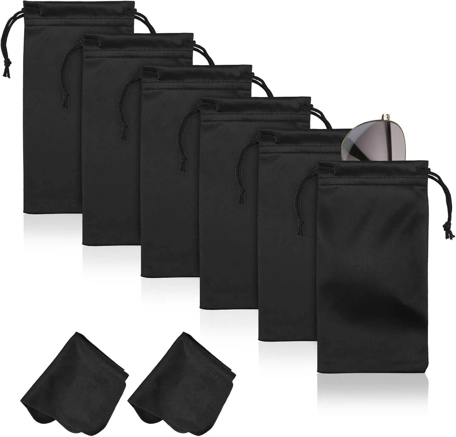 6 Pcs Microfiber Glasses Sunglasses Pouch with 2 Cleaning Cloths, Soft Drawstring Storage Bag for Phone, Eyeglass Case