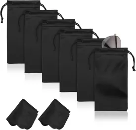 6 Pcs Microfiber Glasses Sunglasses Pouch with 2 Cleaning Cloths, Soft Drawstring Storage Bag for Phone, Eyeglass Case