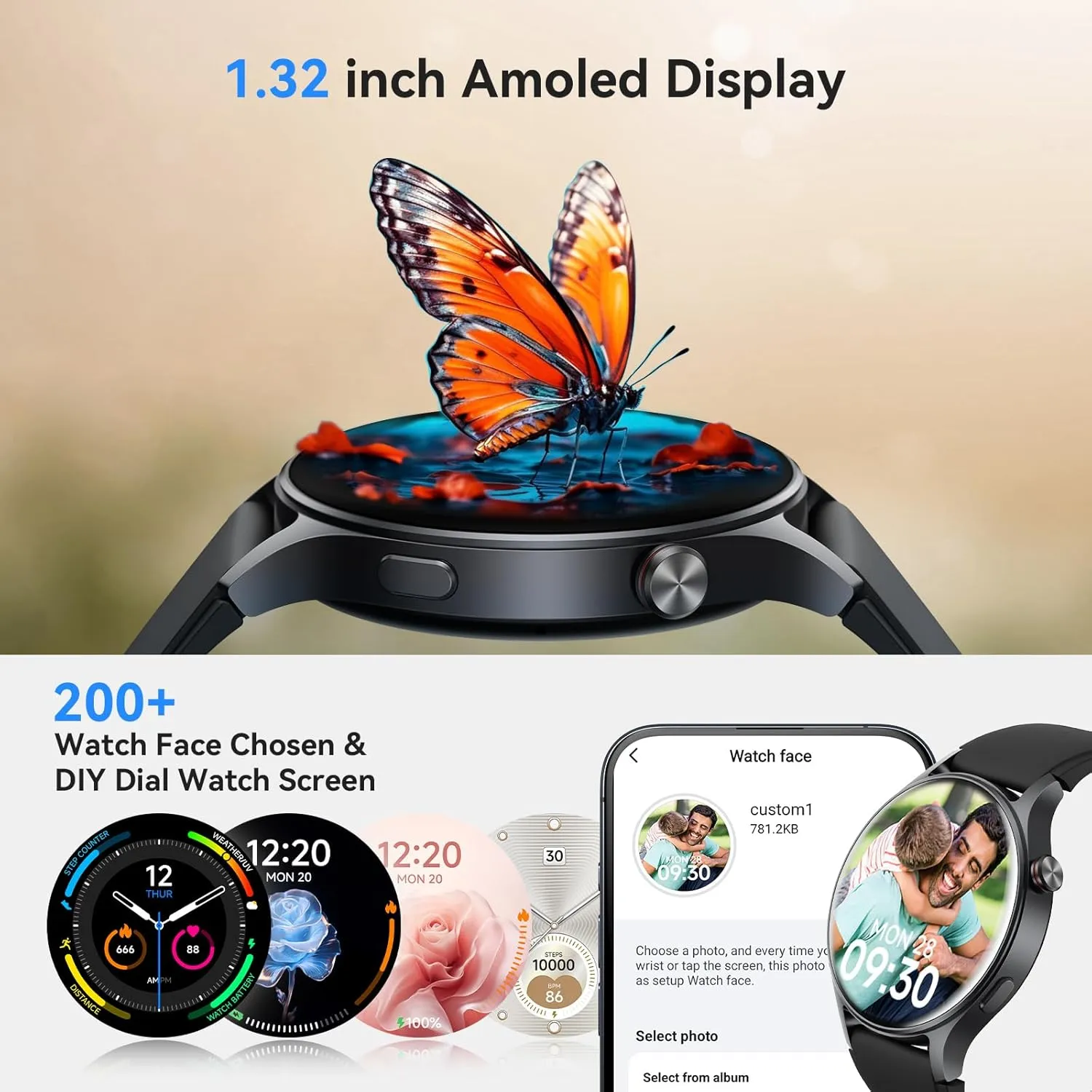 aeac Smart Watch for Men Women, AMOLED Ultra-Clear Screen Fitness Trackers with Heart Rate/Sleep/SpO2 Monitor, Smartwatch for iPhone/Samsung/Android, 110  Sport Modes Waterproof Reloj Inteligente