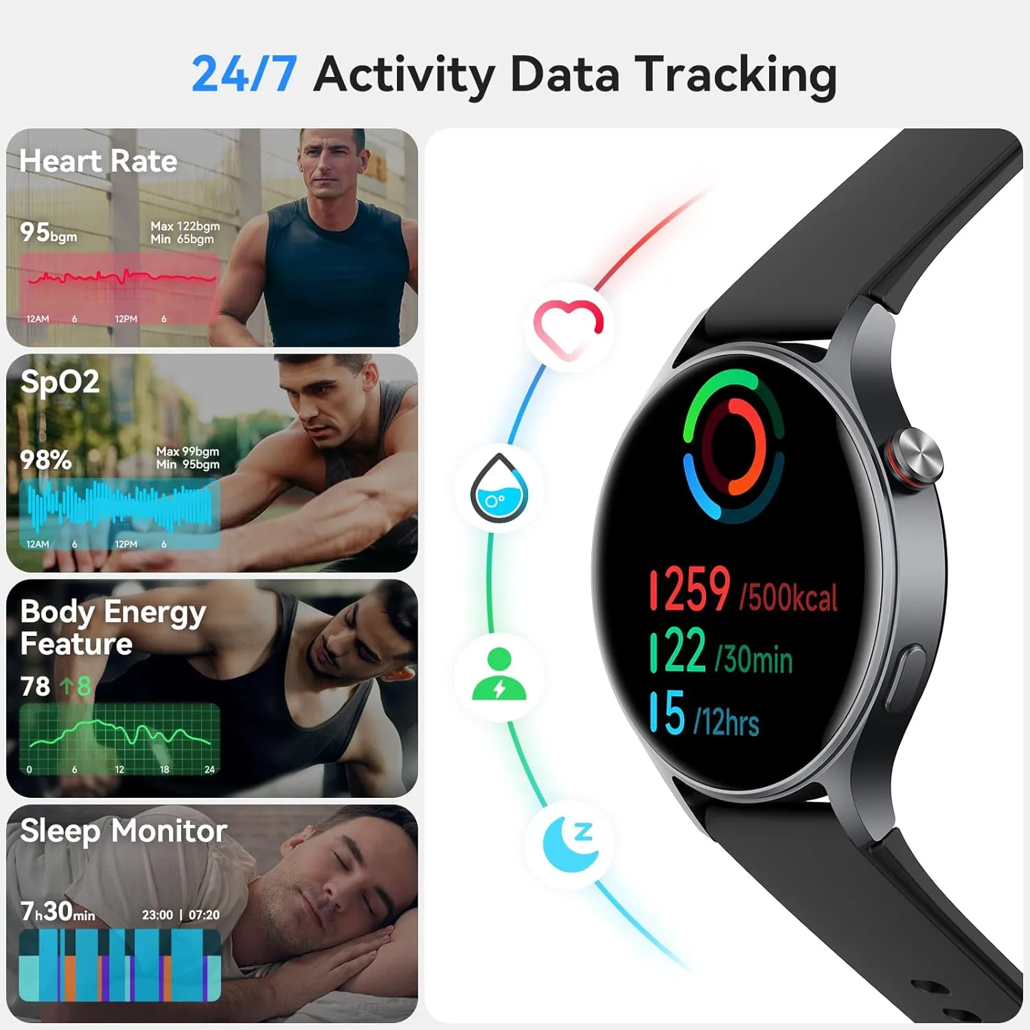 aeac Smart Watch for Men Women, AMOLED Ultra-Clear Screen Fitness Trackers with Heart Rate/Sleep/SpO2 Monitor, Smartwatch for iPhone/Samsung/Android, 110  Sport Modes Waterproof Reloj Inteligente
