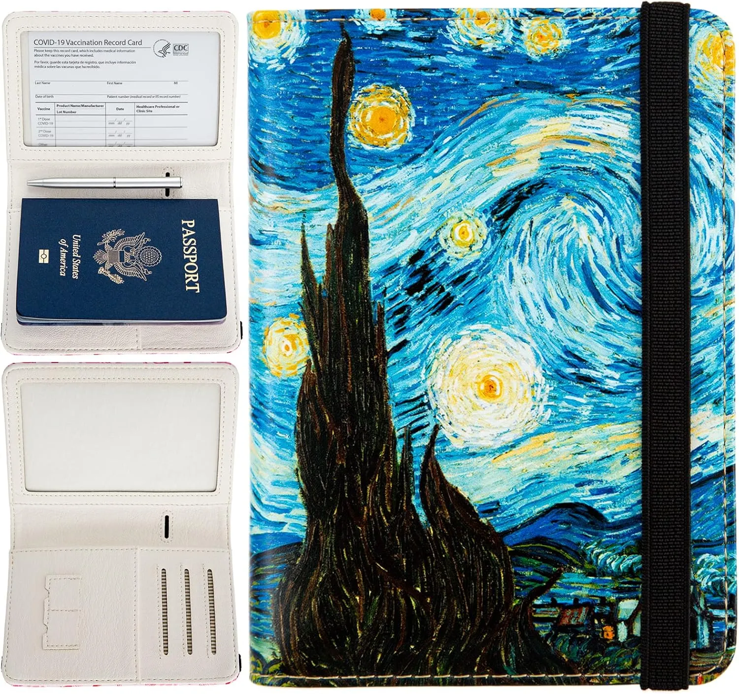 AIRMORS Passport Holder,Cute Passport Cover,Travel Wallet with Credit Card Slots Rfid passport Wallet Waterproof Documents Organizer Men(A Vincent van Gogh The Starry Night)