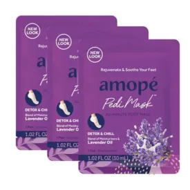 Amop PediMask 20-Minute Foot Mask, Intensely Moisturizing Socks, Rejuvenates & Soothes, Self-Care, w/ Lavender Oil, Urea, a Blend of Moisturizers & Vitamin Complex for Long Lasting Hydration, 3 pair