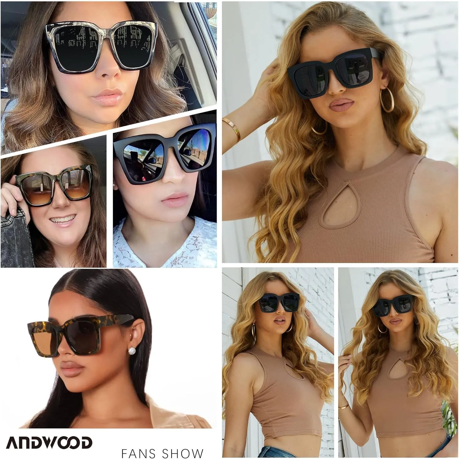ANDWOOD Oversized Sunglasses for Women Big Large Square Wide Frame Shades Retro Trendy Fashion UV Protection