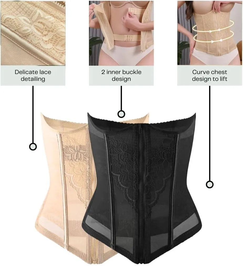 Angelica & Co Waist Trainer for Women, Spandex Lace Corset, Tummy Control, Hourglass, Body Shapper, postpartum