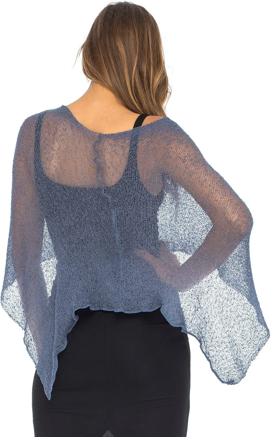 Back From Bali Womens Sheer Poncho Shrug Bolero, Lightweight Summer Shrug Pullover Sweater