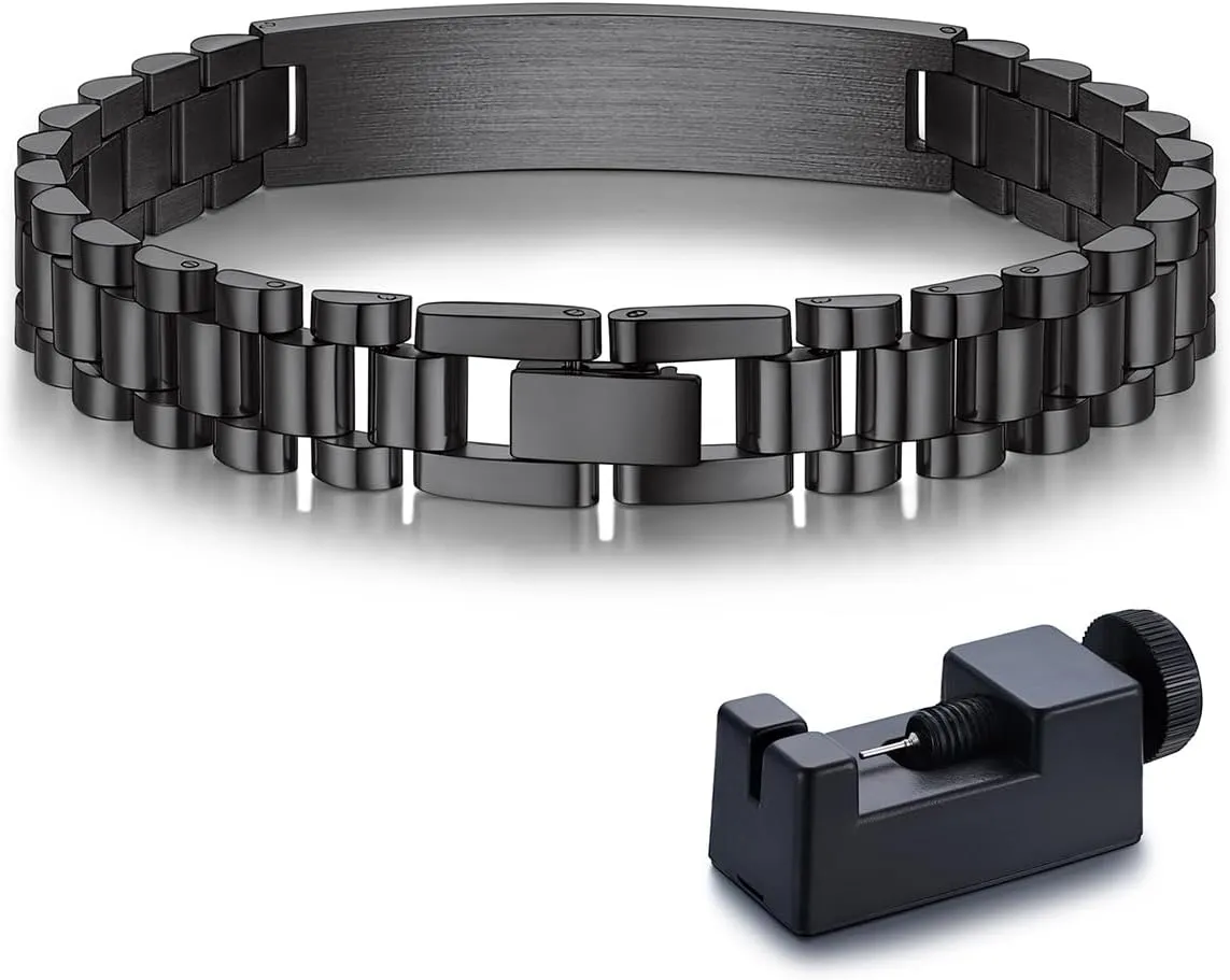 Bandmax Stainless Steel Watch Strap Link Chain Bracelets 10MM/15MM Waterproof Chic Chunky Fake Watch Hand Chain Wristbands Gift for Men Women, Custom Available
