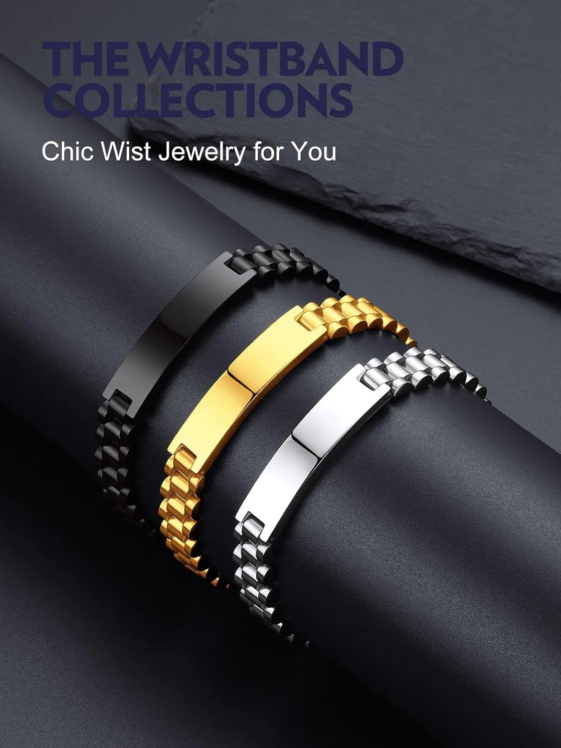 Bandmax Stainless Steel Watch Strap Link Chain Bracelets 10MM/15MM Waterproof Chic Chunky Fake Watch Hand Chain Wristbands Gift for Men Women, Custom Available