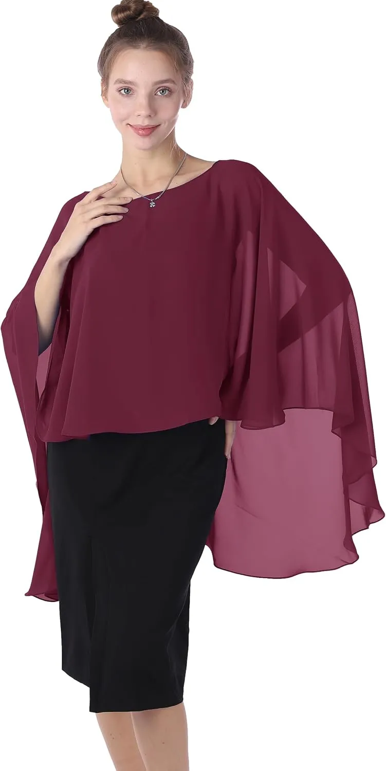Baoqiya Chiffon Capes Sheer Capelets Long Cape Poncho For Women Plus Size