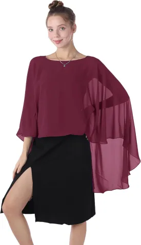 Baoqiya Chiffon Capes Sheer Capelets Long Cape Poncho For Women Plus Size