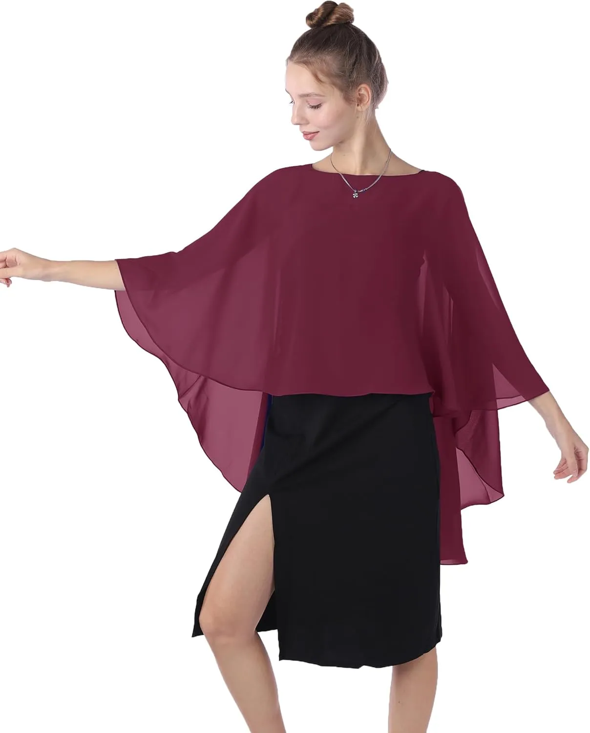 Baoqiya Chiffon Capes Sheer Capelets Long Cape Poncho For Women Plus Size
