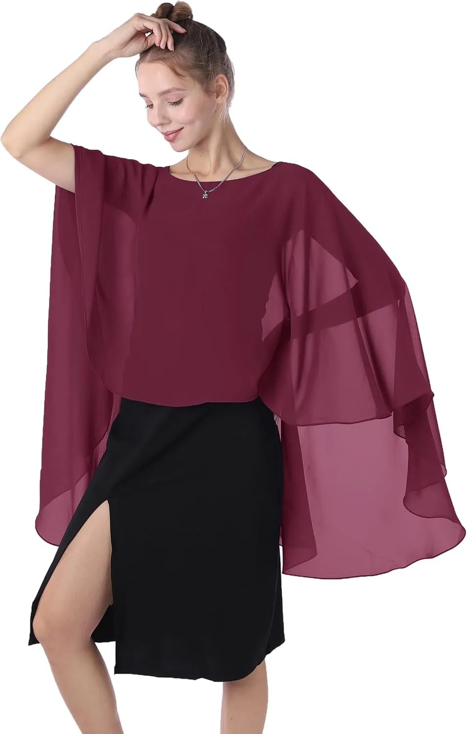 Baoqiya Chiffon Capes Sheer Capelets Long Cape Poncho For Women Plus Size