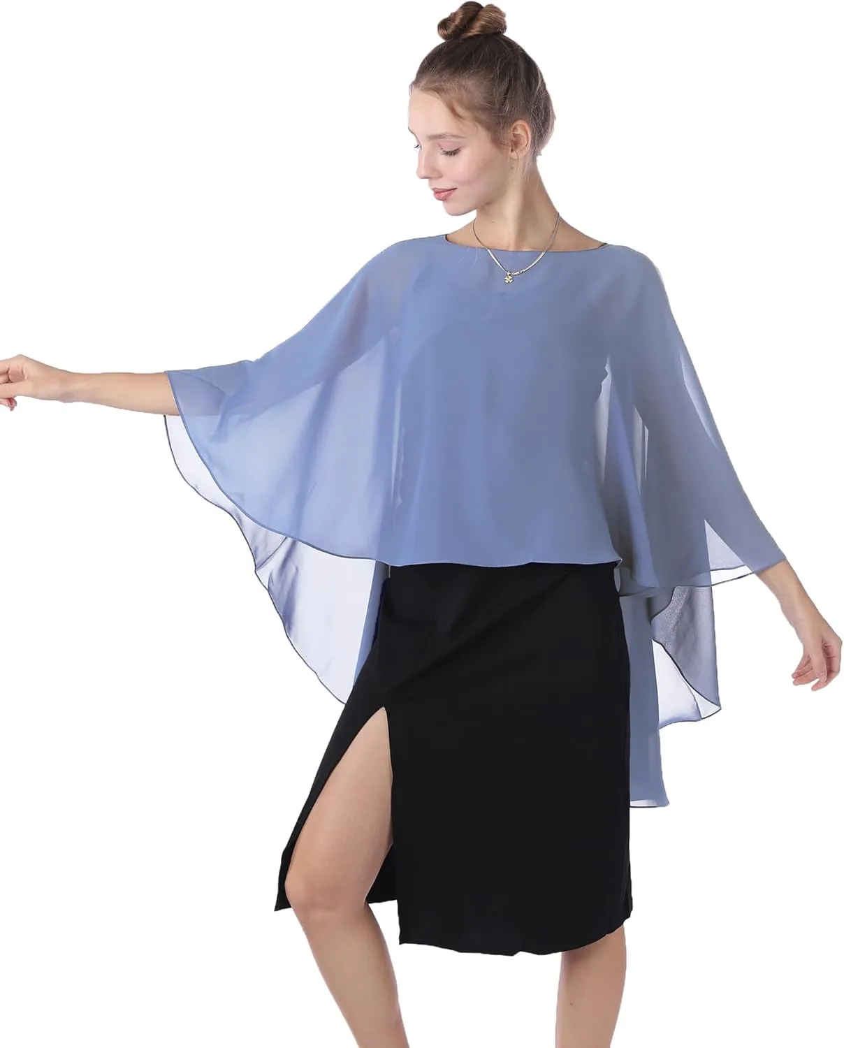 Baoqiya Chiffon Capes Sheer Capelets Long Cape Poncho For Women Plus Size