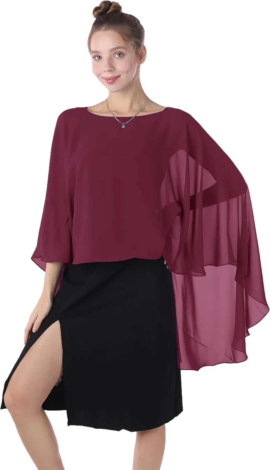 Baoqiya Chiffon Capes Sheer Capelets Long Cape Poncho For Women Plus Size