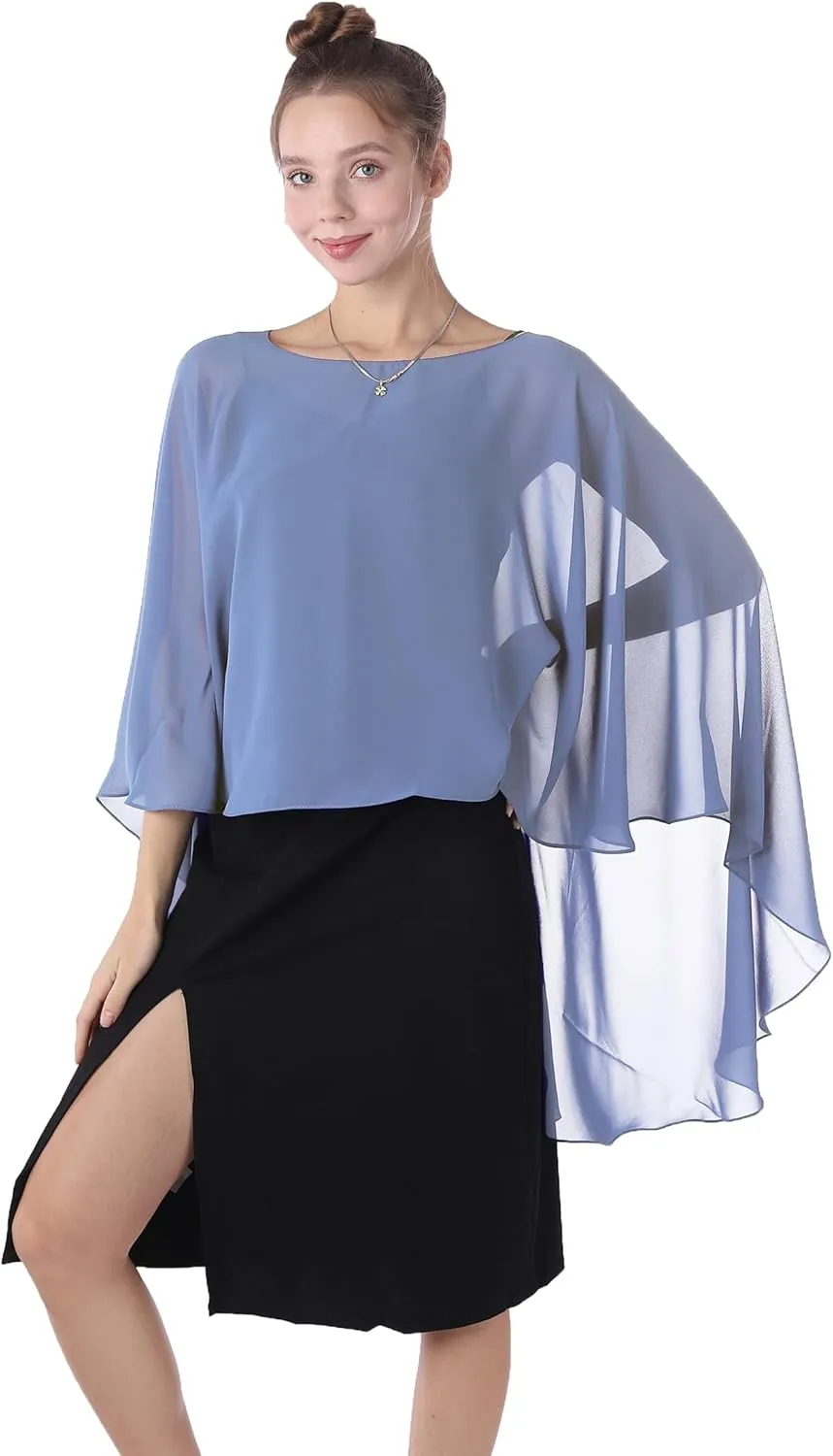Baoqiya Chiffon Capes Sheer Capelets Long Cape Poncho For Women Plus Size