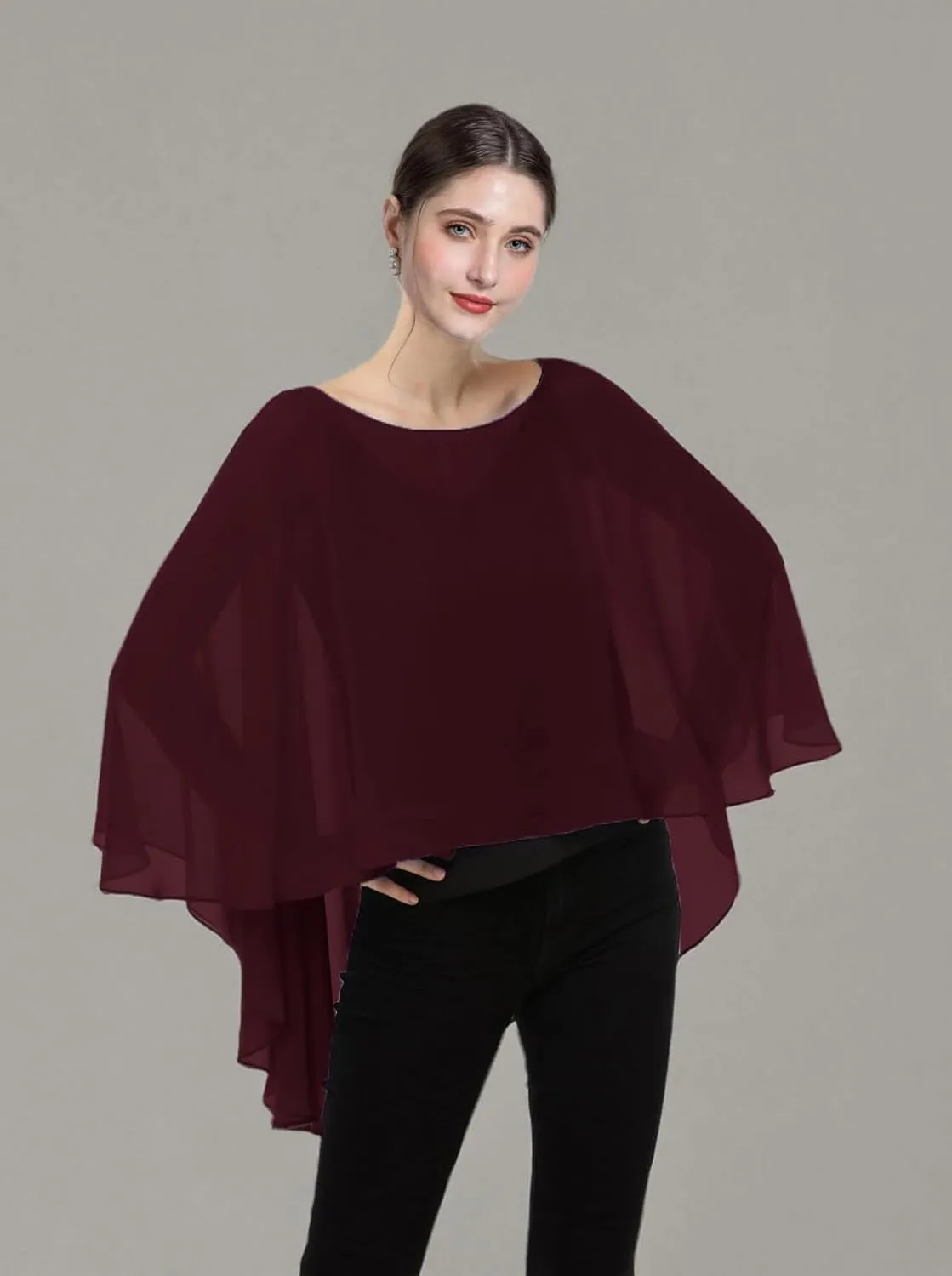 Baoqiya Chiffon Capes Sheer Capelets Long Cape Poncho For Women Plus Size