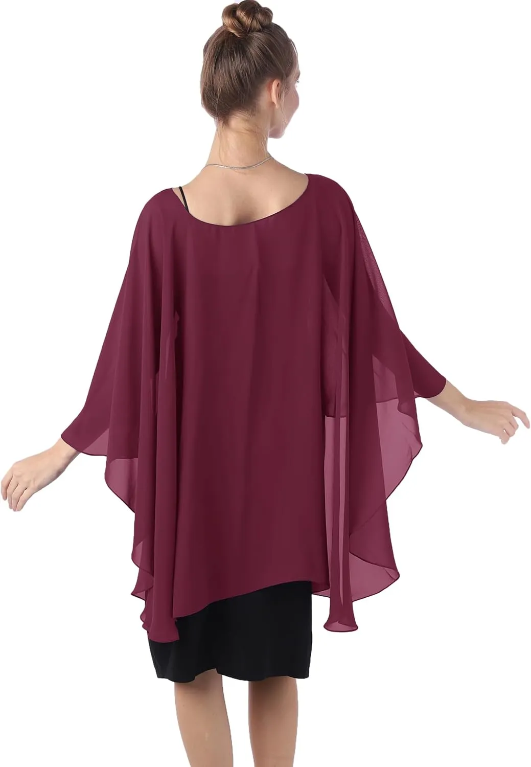 Baoqiya Chiffon Capes Sheer Capelets Long Cape Poncho For Women Plus Size