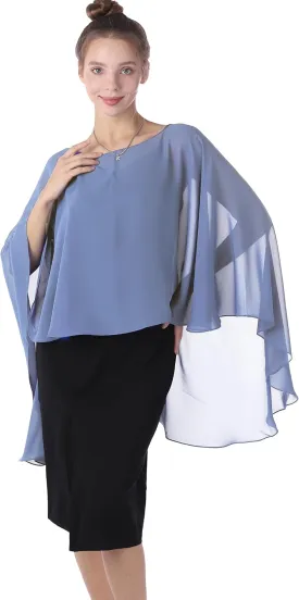 Baoqiya Chiffon Capes Sheer Capelets Long Cape Poncho For Women Plus Size