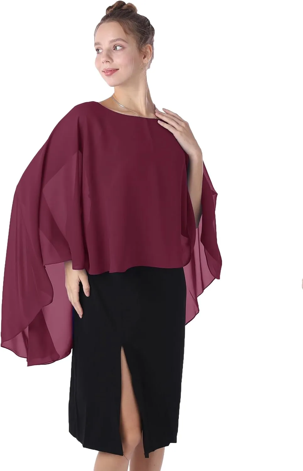 Baoqiya Chiffon Capes Sheer Capelets Long Cape Poncho For Women Plus Size