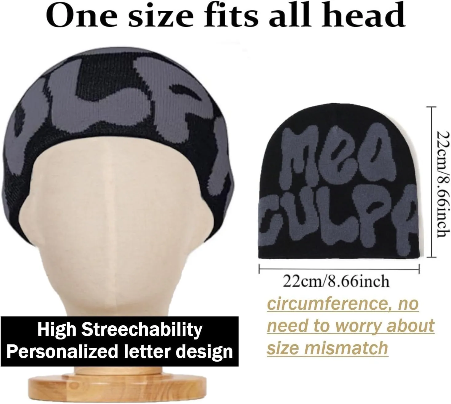 Beanie Y2k Hat MEA Culpa Graphic Beanies Design Winter Warm Hats Knit Skull Cap for Men Women