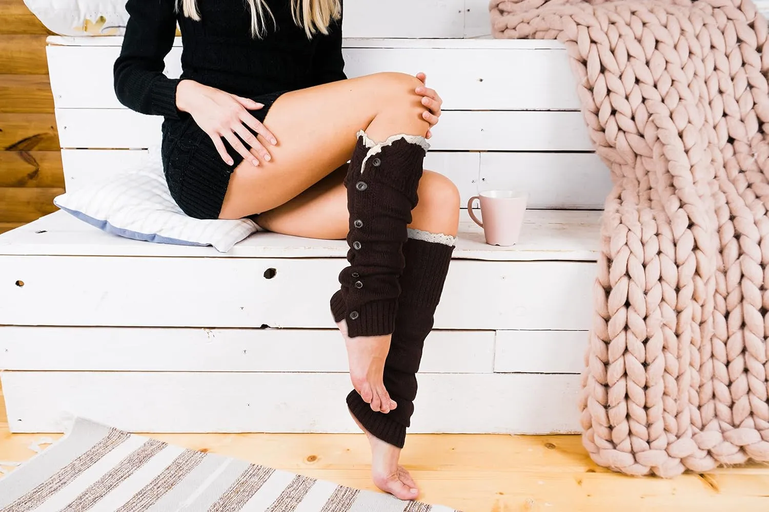 Benefeet Sox Womens Leg Warmers 80s Crochet Cable Knit Thigh High Boot Socks Long Over Knee High Footless Socks Leg Warmer