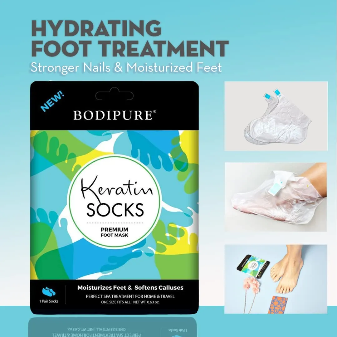 Bodipure Premium Foot Mask Keratin Socks, At Home Spa Moisturizer Socks for Dry Cracked Feet, Callus & Heel Softening Easy-to-Use Pedicure Foot Repair Chemical-free Feet Treatment 1 Pair