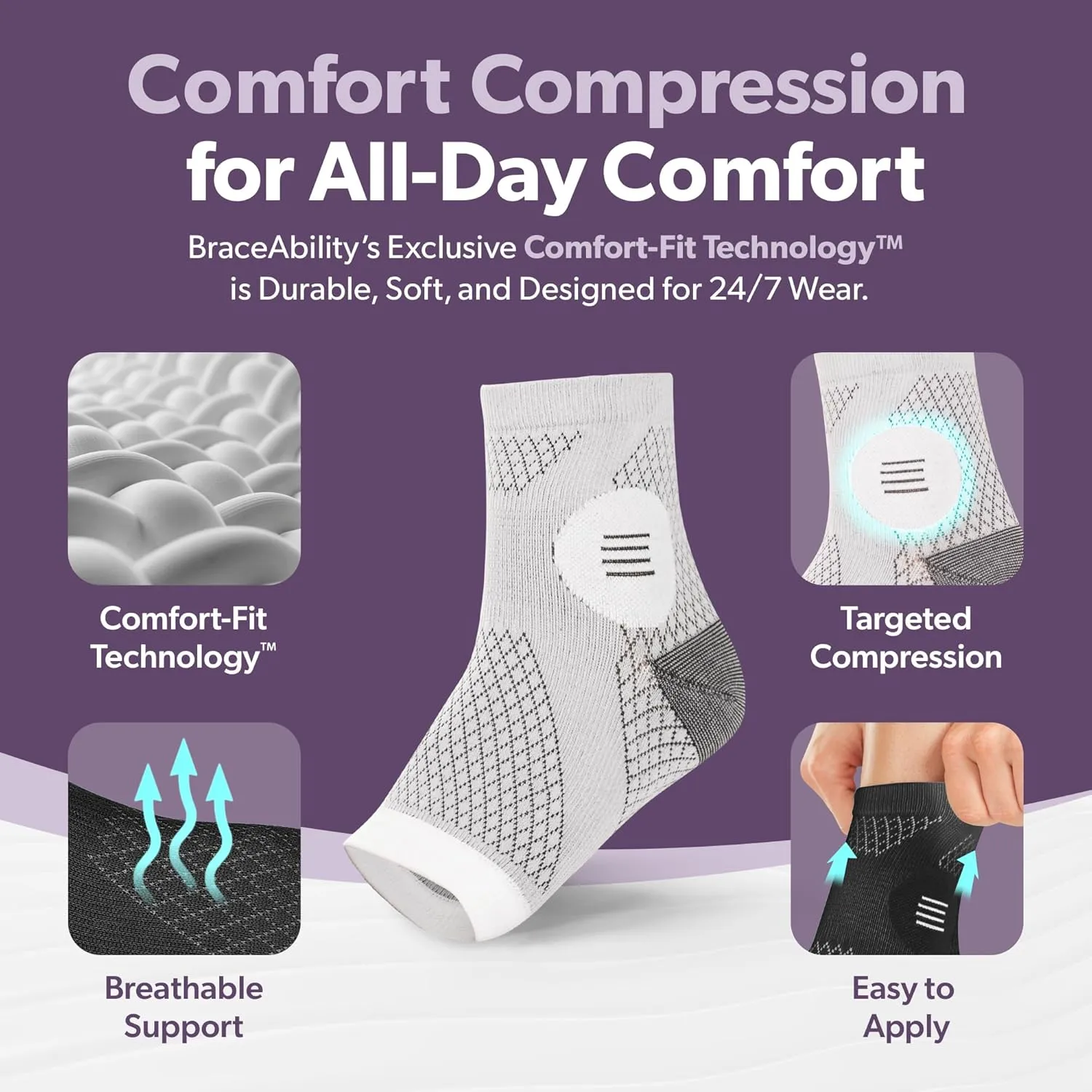BraceAbility Ankle Compression Socks Support Sleeve  (1 Pair) Foot Brace for Plantar Fasciitis Relief, Achilles Tendonitis, Arthritis, Sprained Ankle Wrap for Women or Men (S - Black)