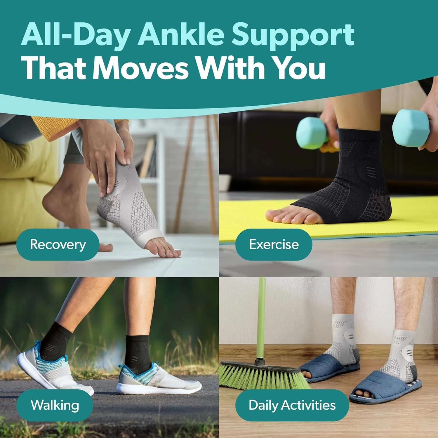 BraceAbility Ankle Compression Socks Support Sleeve  (1 Pair) Foot Brace for Plantar Fasciitis Relief, Achilles Tendonitis, Arthritis, Sprained Ankle Wrap for Women or Men (S - Black)