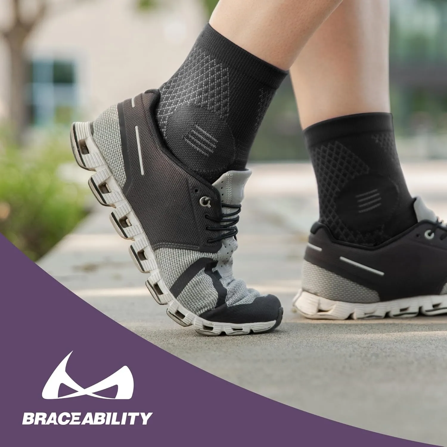 BraceAbility Ankle Compression Socks Support Sleeve  (1 Pair) Foot Brace for Plantar Fasciitis Relief, Achilles Tendonitis, Arthritis, Sprained Ankle Wrap for Women or Men (S - Black)