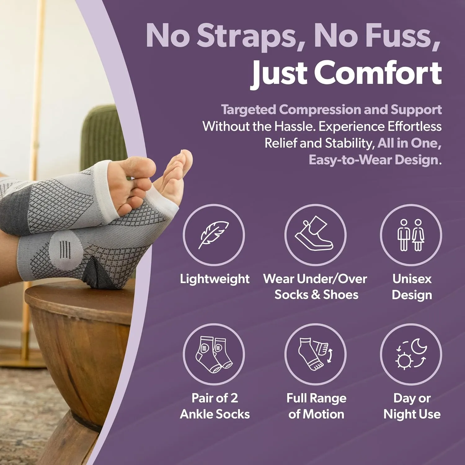 BraceAbility Ankle Compression Socks Support Sleeve  (1 Pair) Foot Brace for Plantar Fasciitis Relief, Achilles Tendonitis, Arthritis, Sprained Ankle Wrap for Women or Men (S - Black)