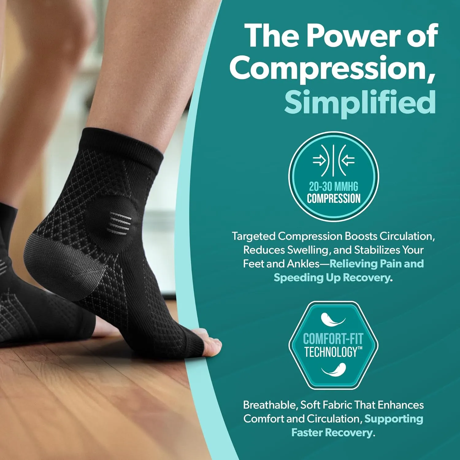 BraceAbility Ankle Compression Socks Support Sleeve  (1 Pair) Foot Brace for Plantar Fasciitis Relief, Achilles Tendonitis, Arthritis, Sprained Ankle Wrap for Women or Men (S - Black)