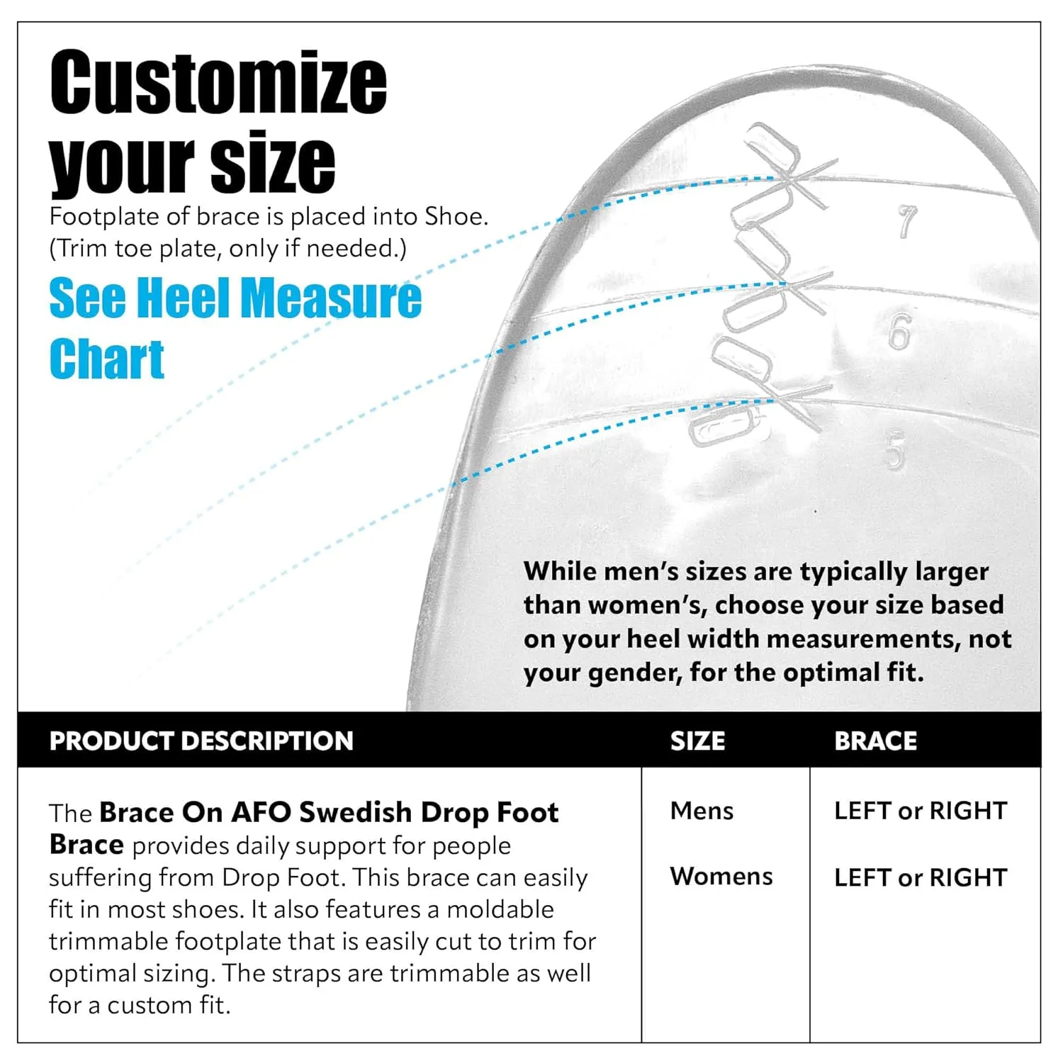 BraceOn AFO Swedish Drop Foot Stabilizer for Walking and Exercise, Drop Foot Braces for Men, AFO Brace & Foot Drop Braces, Foot Boot for Injured Foot, Men, Left