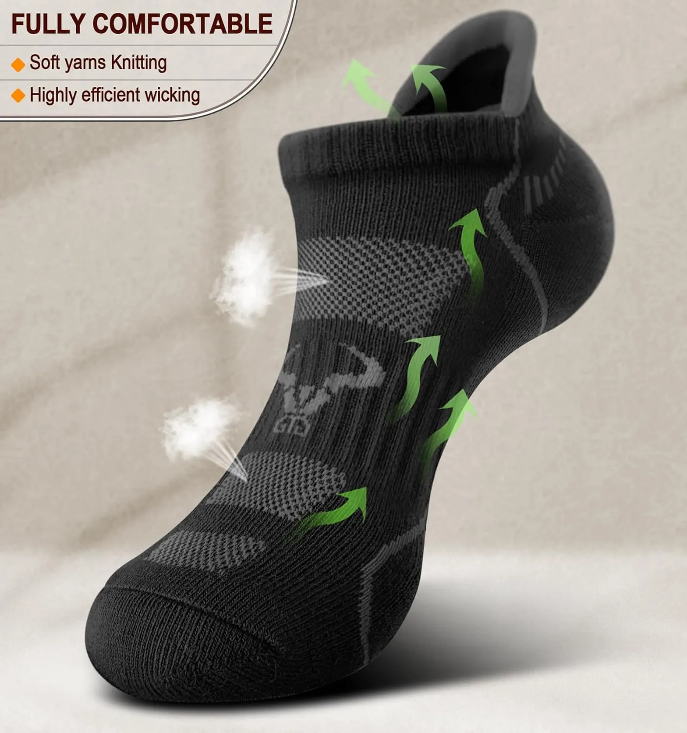 BULLIANT Men Running Socks 6Pairs-Ankle Athletic Socks Wicking Cushioned for Men Walking-Arch Compression Support