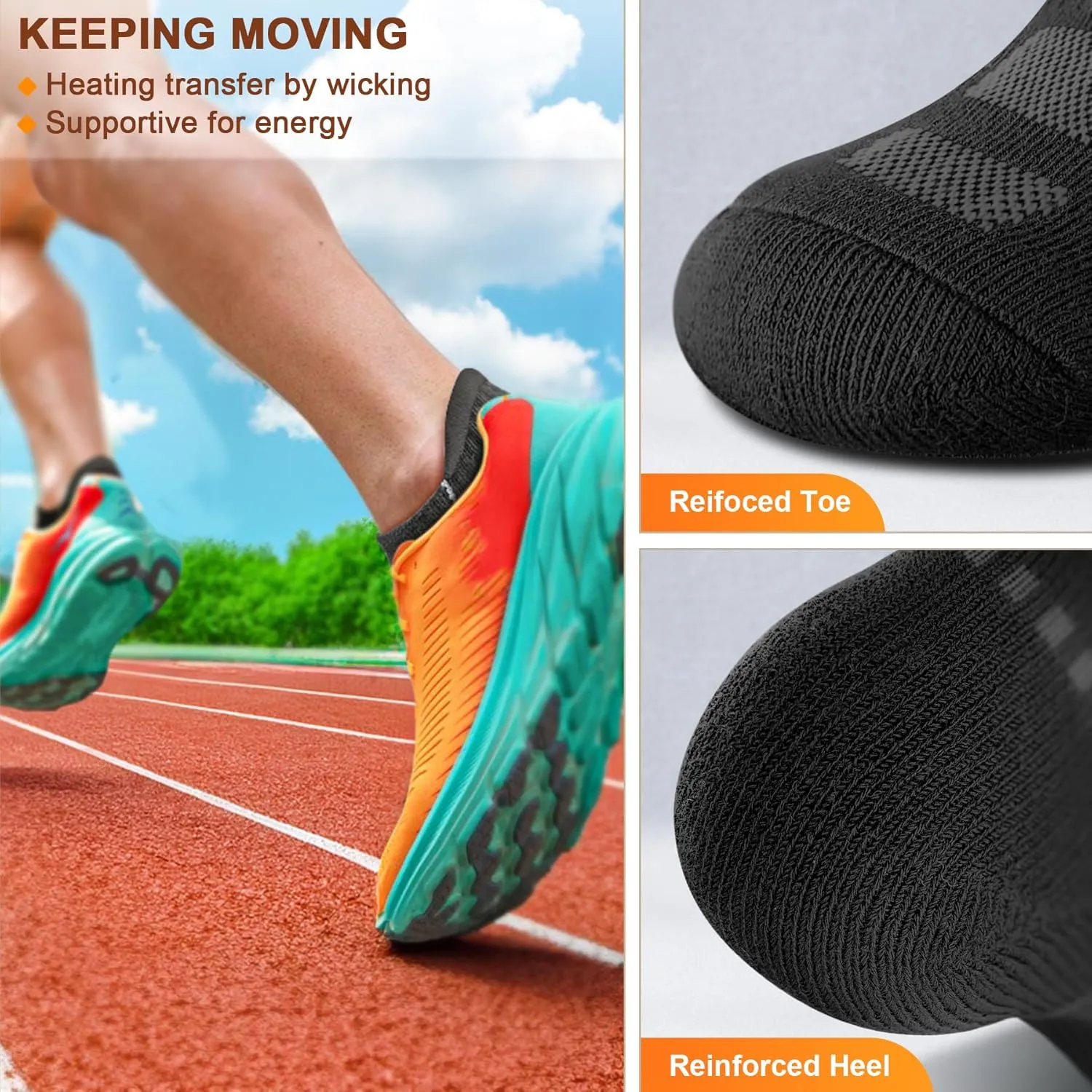 BULLIANT Men Running Socks 6Pairs-Ankle Athletic Socks Wicking Cushioned for Men Walking-Arch Compression Support
