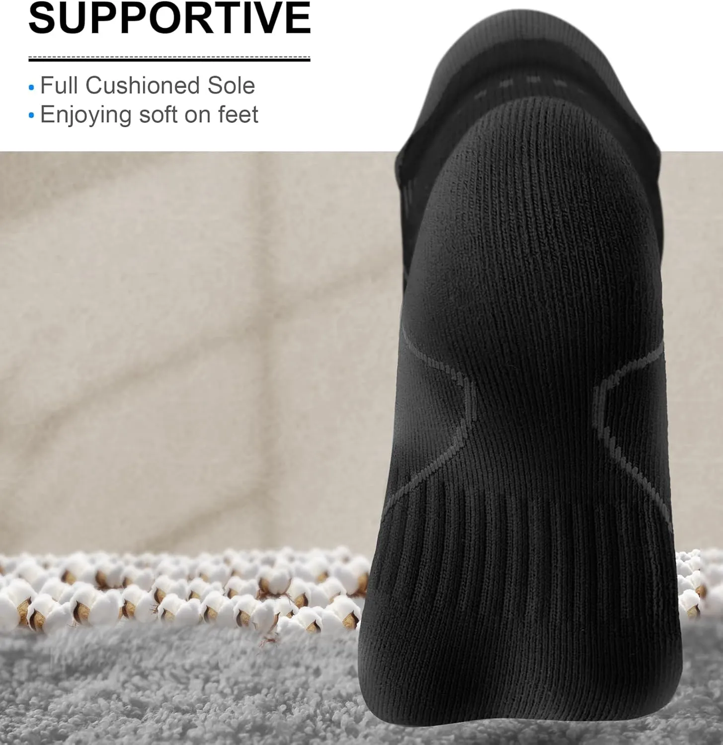 BULLIANT Men Running Socks 6Pairs-Ankle Athletic Socks Wicking Cushioned for Men Walking-Arch Compression Support