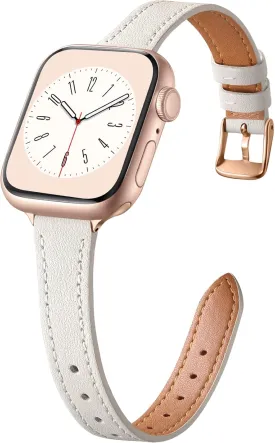 Charlam Slim Leather Band Compatible with Apple Watch Band 40mm 38mm 41mm 42mm 44mm 45mm 46mm Women,Top Grain Genuine Leather Strap Thin Watch Wristband for iWatch Series 10 9 8 7 6 5 4 3 2 1 SE Ultra