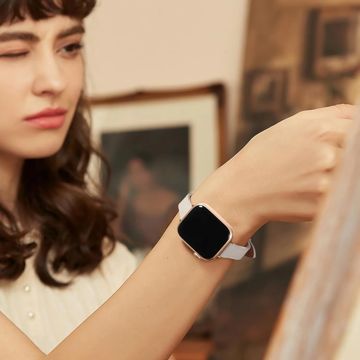 Charlam Slim Leather Band Compatible with Apple Watch Band 40mm 38mm 41mm 42mm 44mm 45mm 46mm Women,Top Grain Genuine Leather Strap Thin Watch Wristband for iWatch Series 10 9 8 7 6 5 4 3 2 1 SE Ultra