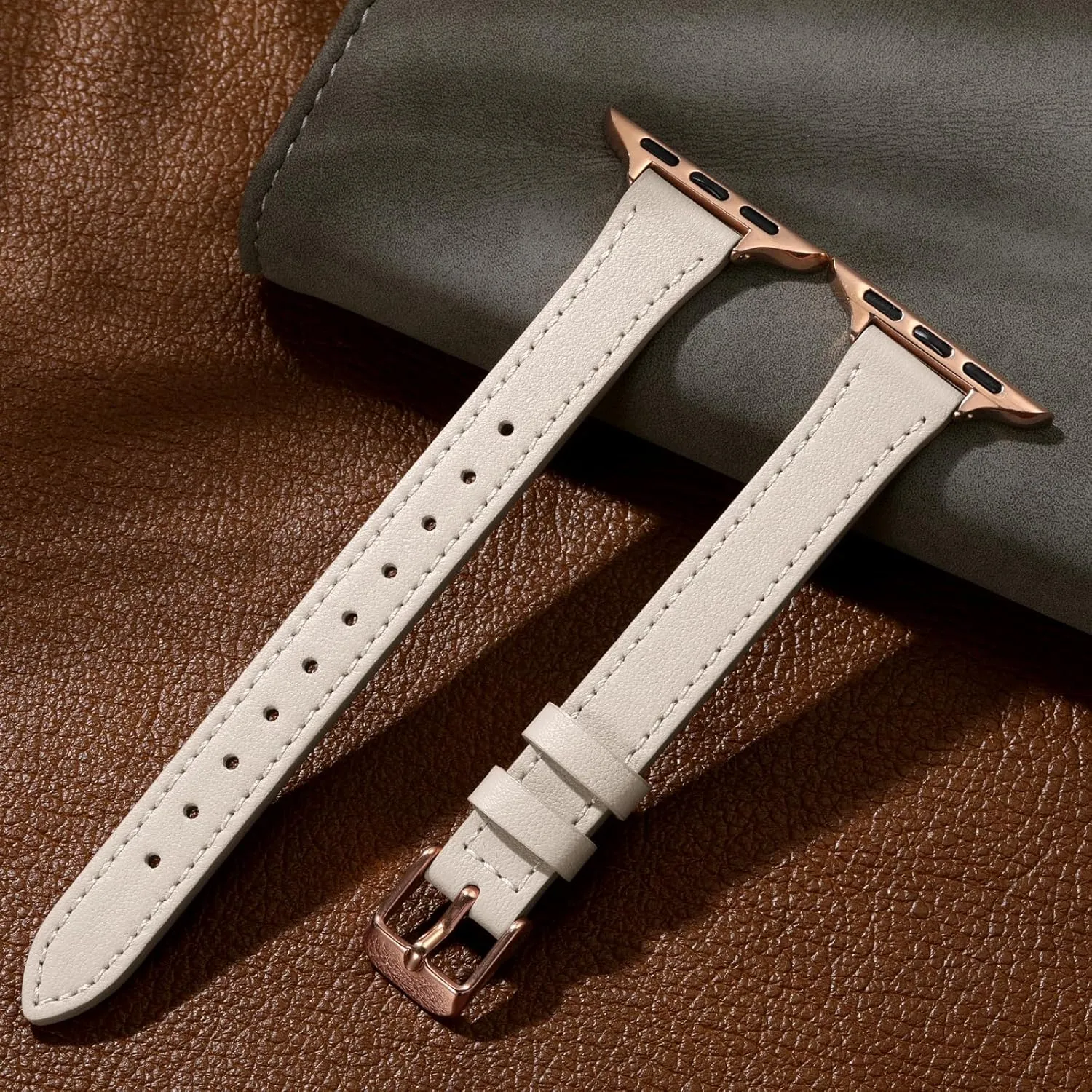 Charlam Slim Leather Band Compatible with Apple Watch Band 40mm 38mm 41mm 42mm 44mm 45mm 46mm Women,Top Grain Genuine Leather Strap Thin Watch Wristband for iWatch Series 10 9 8 7 6 5 4 3 2 1 SE Ultra