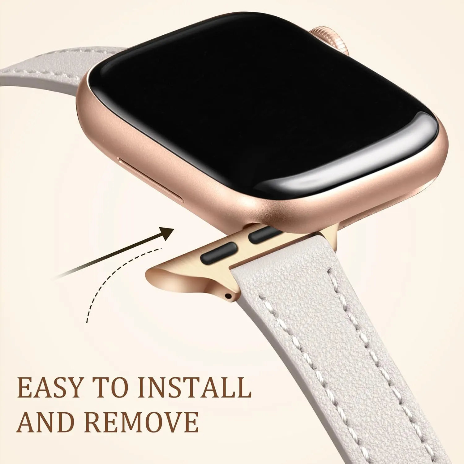 Charlam Slim Leather Band Compatible with Apple Watch Band 40mm 38mm 41mm 42mm 44mm 45mm 46mm Women,Top Grain Genuine Leather Strap Thin Watch Wristband for iWatch Series 10 9 8 7 6 5 4 3 2 1 SE Ultra