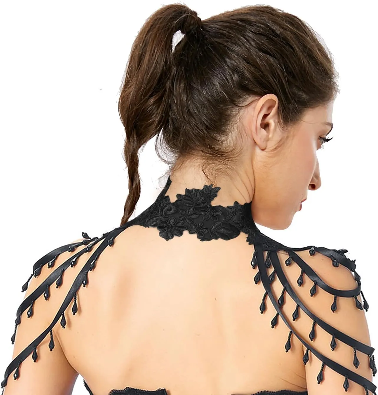 Charmian Women's Steampunk Victorian Chain Shoulder Wrap Cape Collar Choker