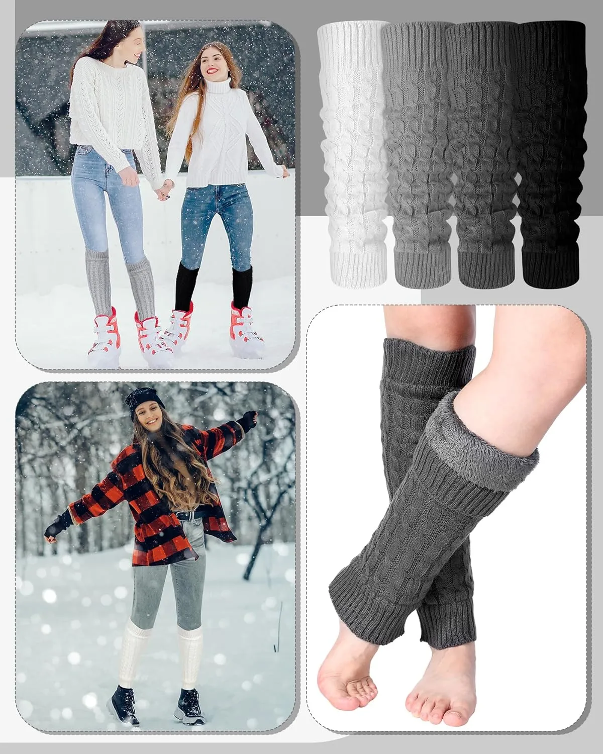 Chuarry Winter Fleece Lined Leg Warmer for Women Knit Long Boot Socks Double Layer Skating Warmth