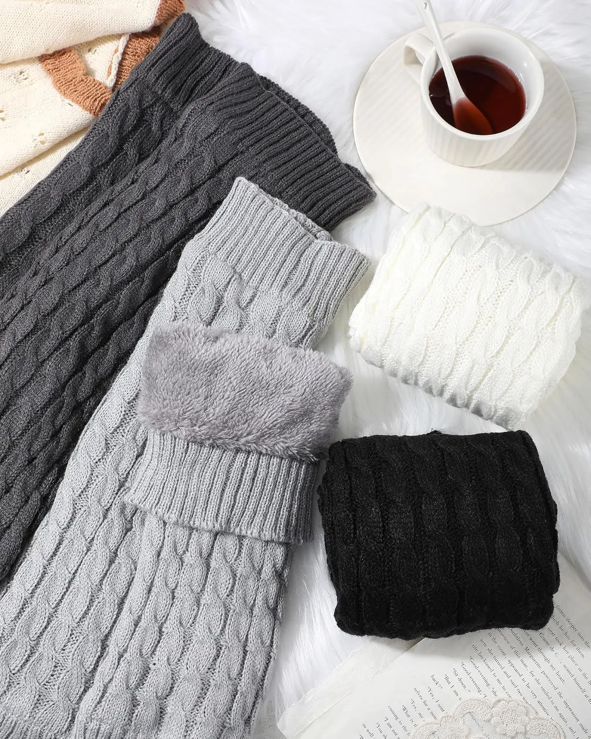 Chuarry Winter Fleece Lined Leg Warmer for Women Knit Long Boot Socks Double Layer Skating Warmth