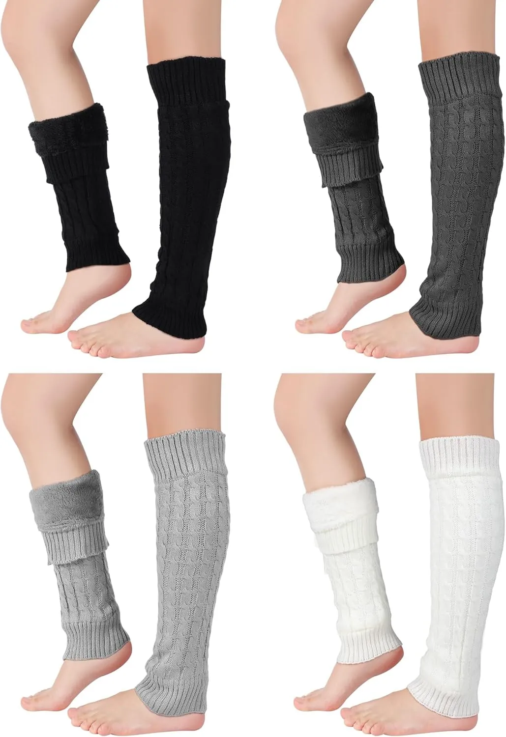 Chuarry Winter Fleece Lined Leg Warmer for Women Knit Long Boot Socks Double Layer Skating Warmth