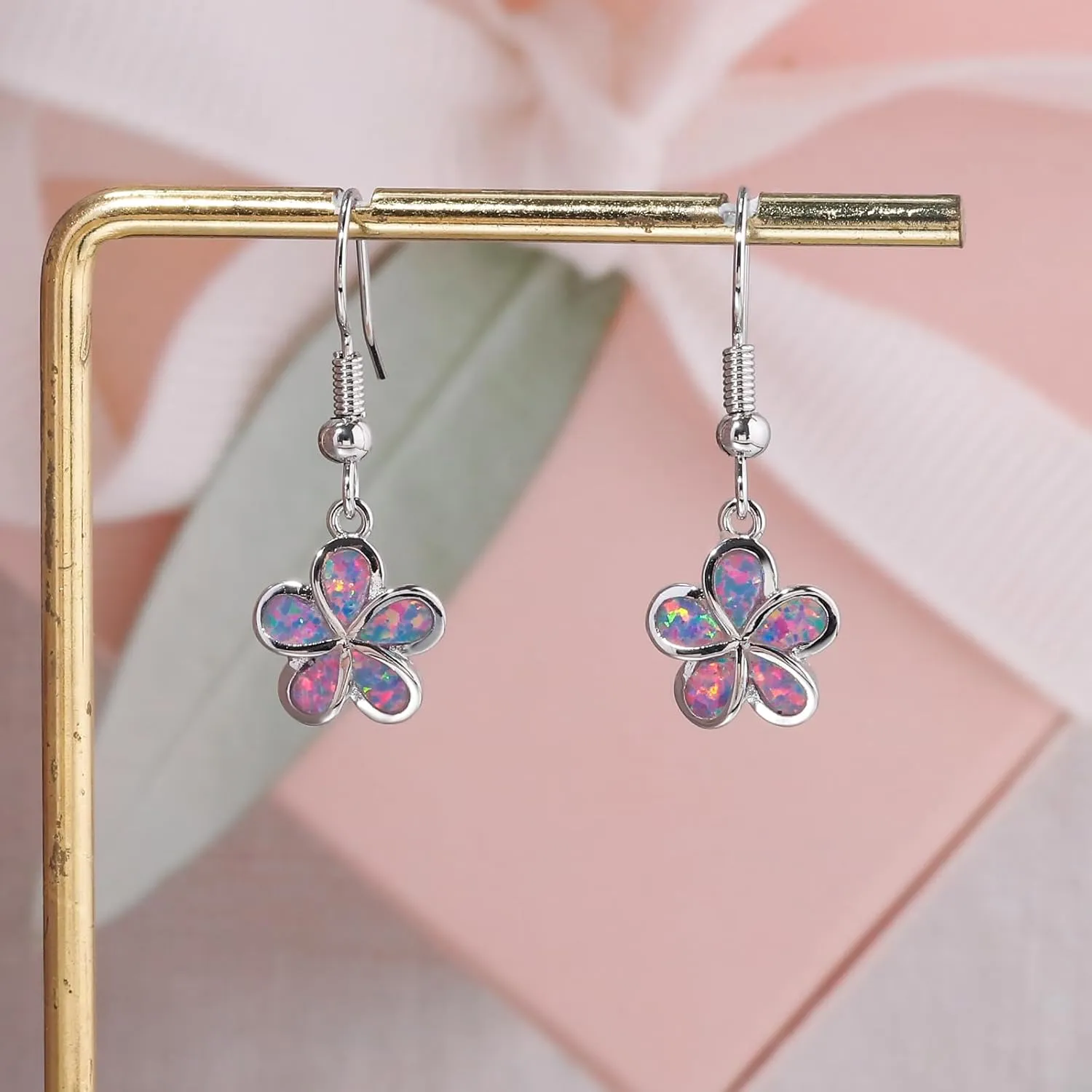 CiNily Gold Plated Flower Shaped Opal Hypoallergenic Stud Earrings Flower Dangle Drop Earrings Jewelry Gift for Women Girls Gemstone Earrings