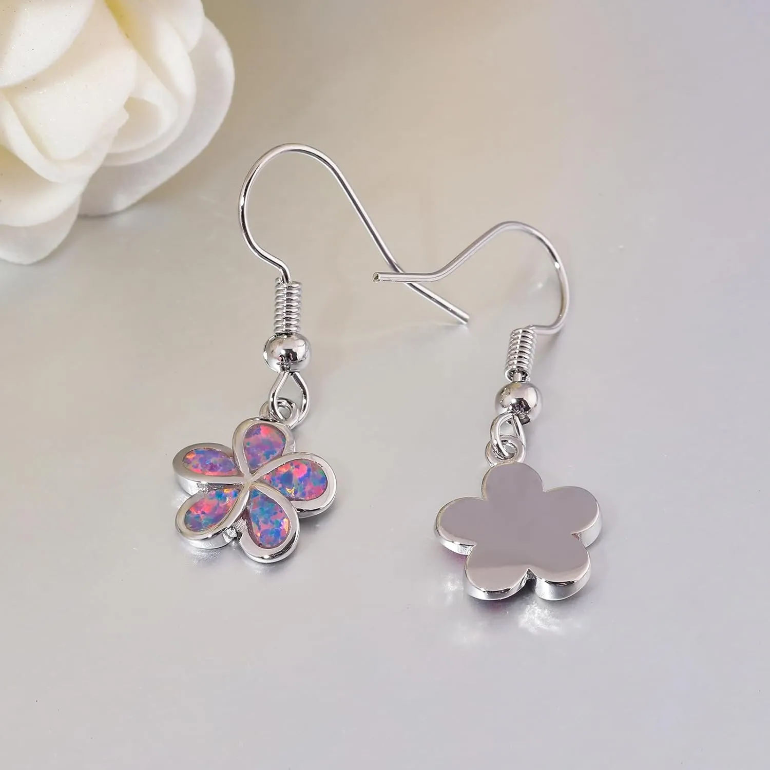 CiNily Gold Plated Flower Shaped Opal Hypoallergenic Stud Earrings Flower Dangle Drop Earrings Jewelry Gift for Women Girls Gemstone Earrings