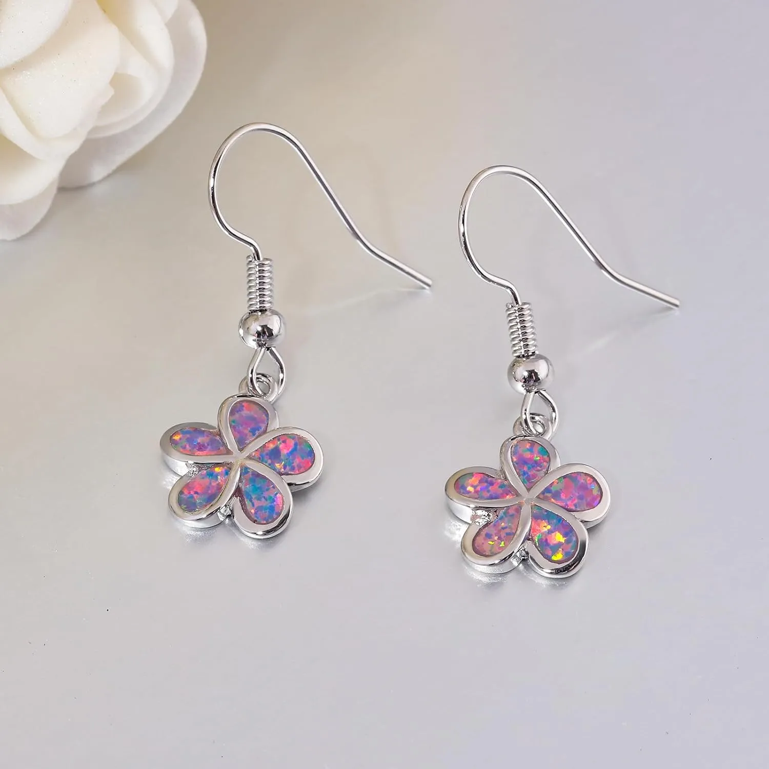 CiNily Gold Plated Flower Shaped Opal Hypoallergenic Stud Earrings Flower Dangle Drop Earrings Jewelry Gift for Women Girls Gemstone Earrings