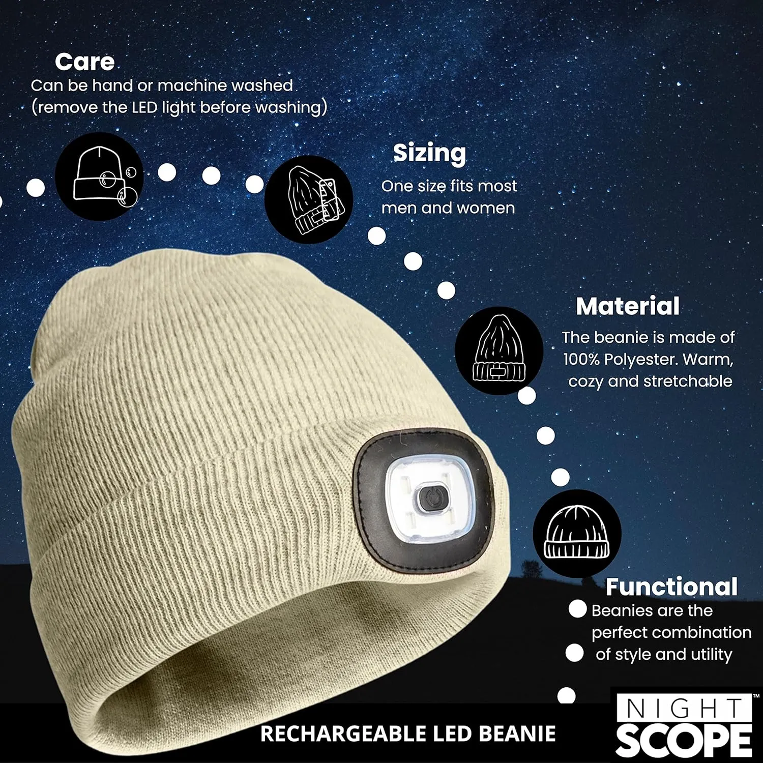 Classic Rechargeable LED Warm Knit Beanie Head Light Hat Headlamp for Outdoor Activities