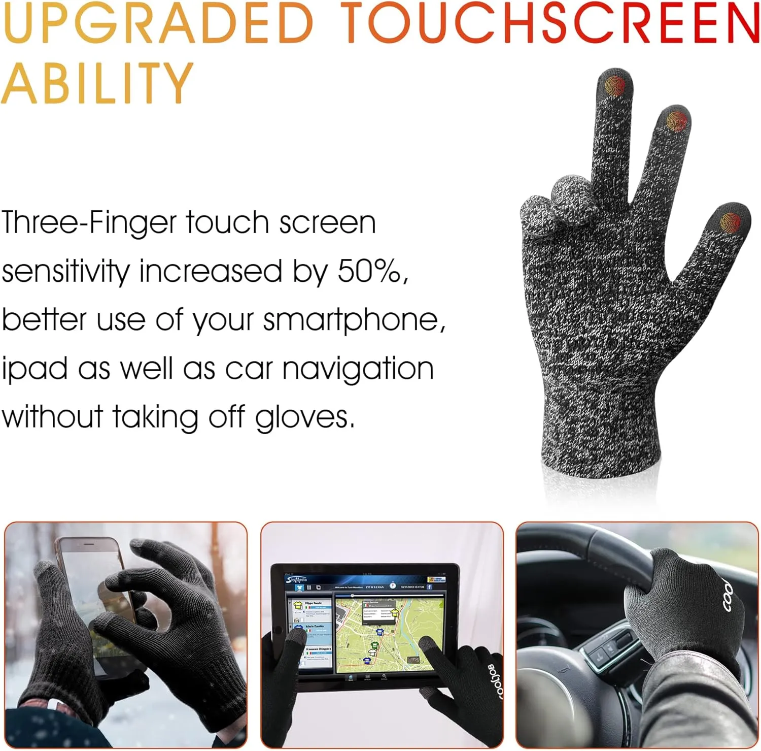 COOLJOB Warm Fleece Knit Winter Gloves for Men Women, Touch Screen Fingers, Non-slip Silicone Grip and Elastic Cuff