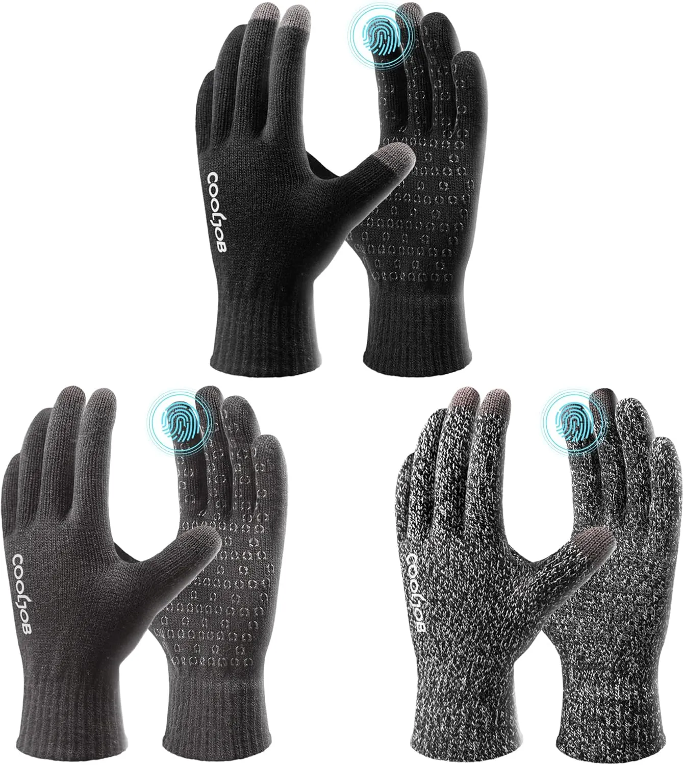 COOLJOB Warm Fleece Knit Winter Gloves for Men Women, Touch Screen Fingers, Non-slip Silicone Grip and Elastic Cuff