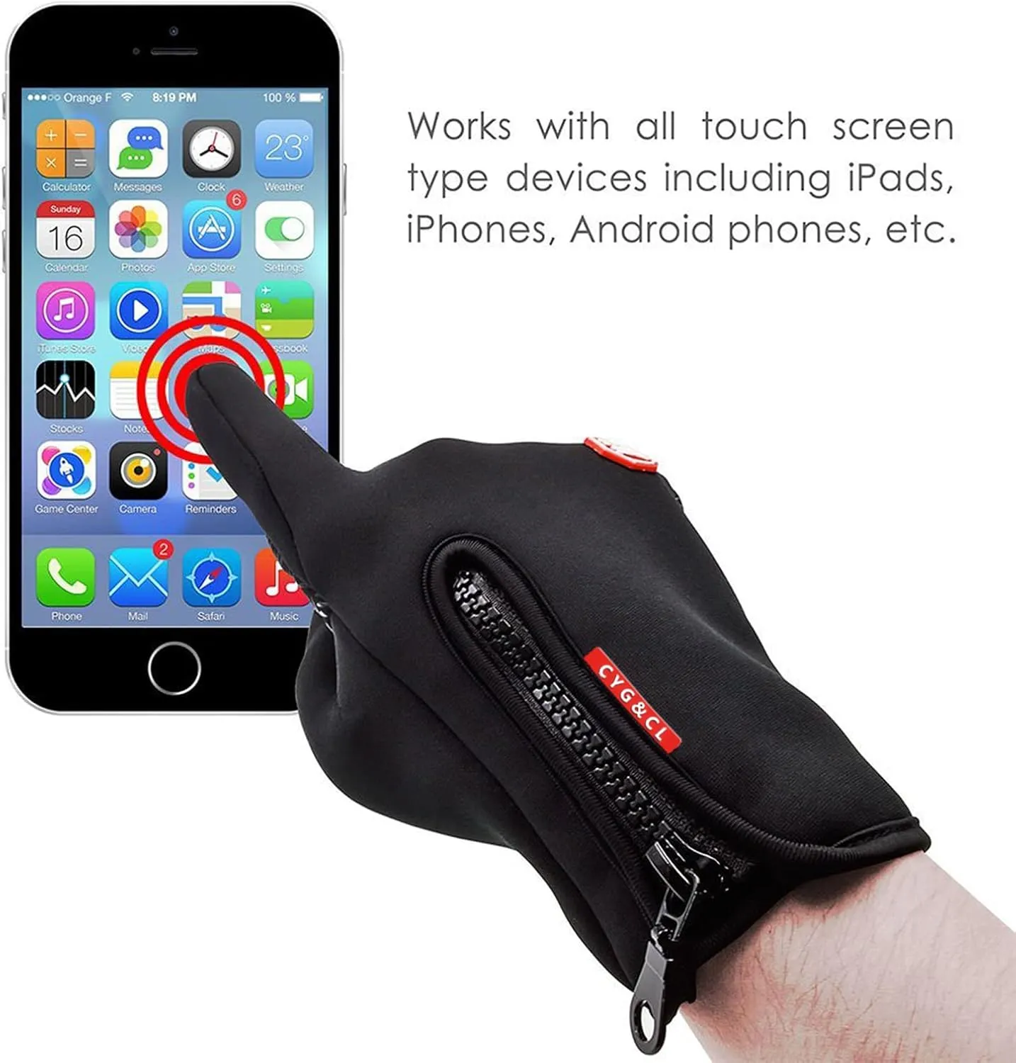 CYG&CL Outdoor Winter Touchscreen Warm Gloves, Water Resistant Windproof Anti-Slip Sports Gloves for Cycling Driving Running Hiking Climbing Skiing Sports, Adjustable Size for MenWomen